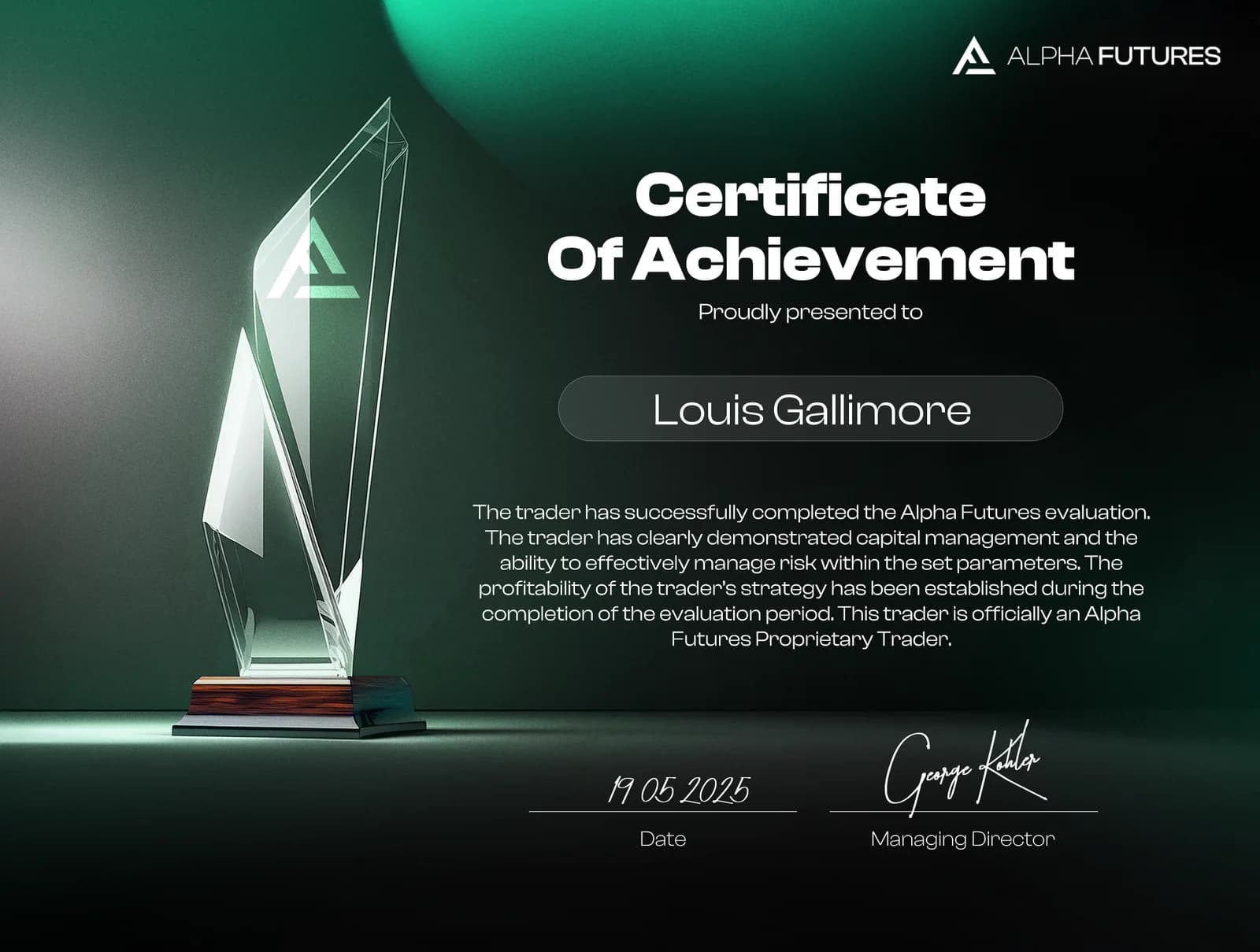 LouisG Trading funded or payout certificate 5
