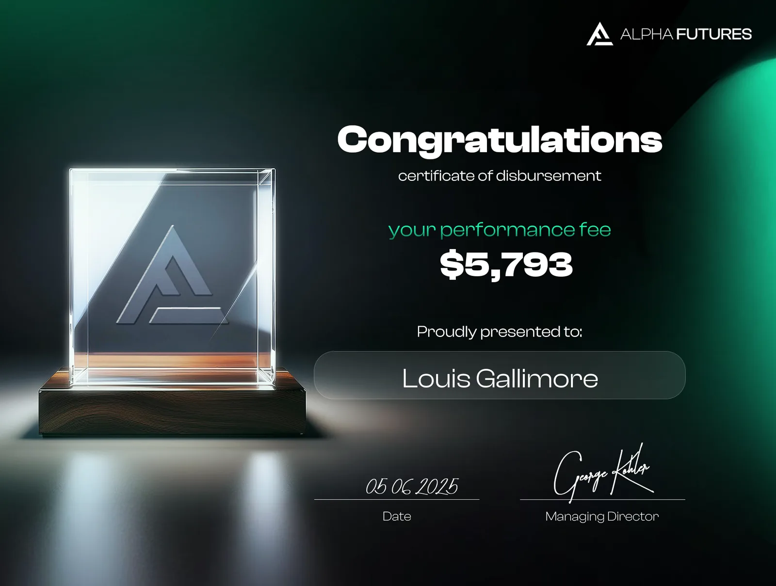 LouisG Trading funded or payout certificate 39