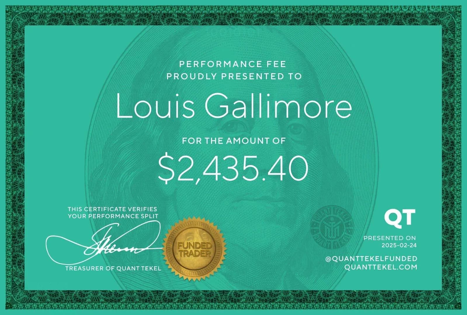 LouisG Trading funded or payout certificate 43
